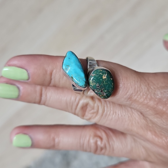Silver and Turquoise Adjustable Ring - Picture 6 of 9